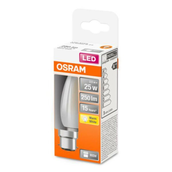 OSRAM LED-kronljuslampa B22d 2,5 W 2 700 K matt