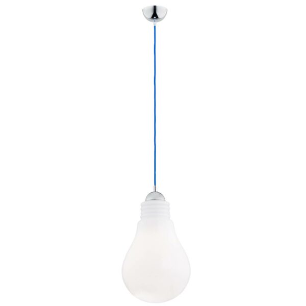 Hänglampa Kannus glas opal, kabel blå